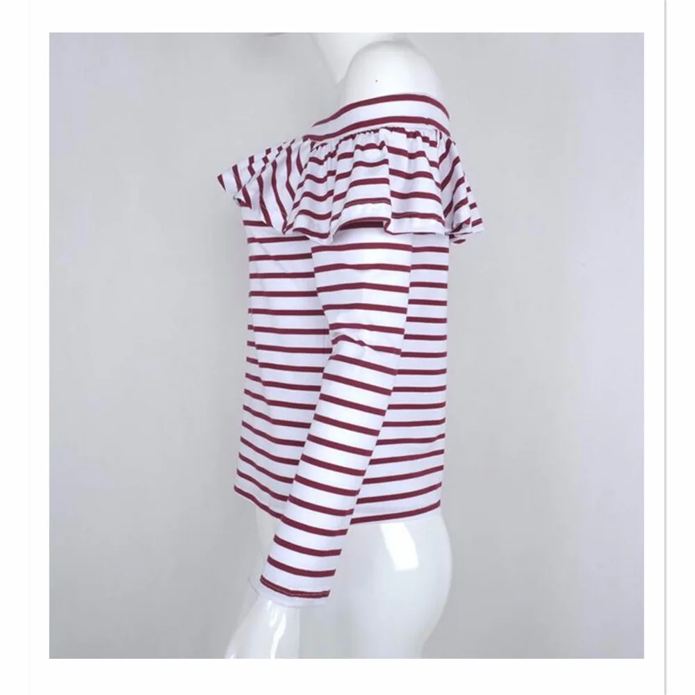 Новая дамская мода в полоску с открытыми плечами Slash Средства ухода за кожей шеи