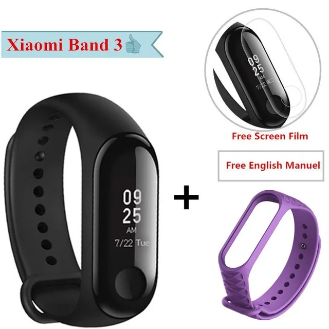 Add purple Xiaomi mi Band 3 умный Браслет Водонепроницаемый отчет о погоде mi Band 3 водонепроницаемый АОН OLED экран умный Браслет mi band 3 - Цвет: Add purple