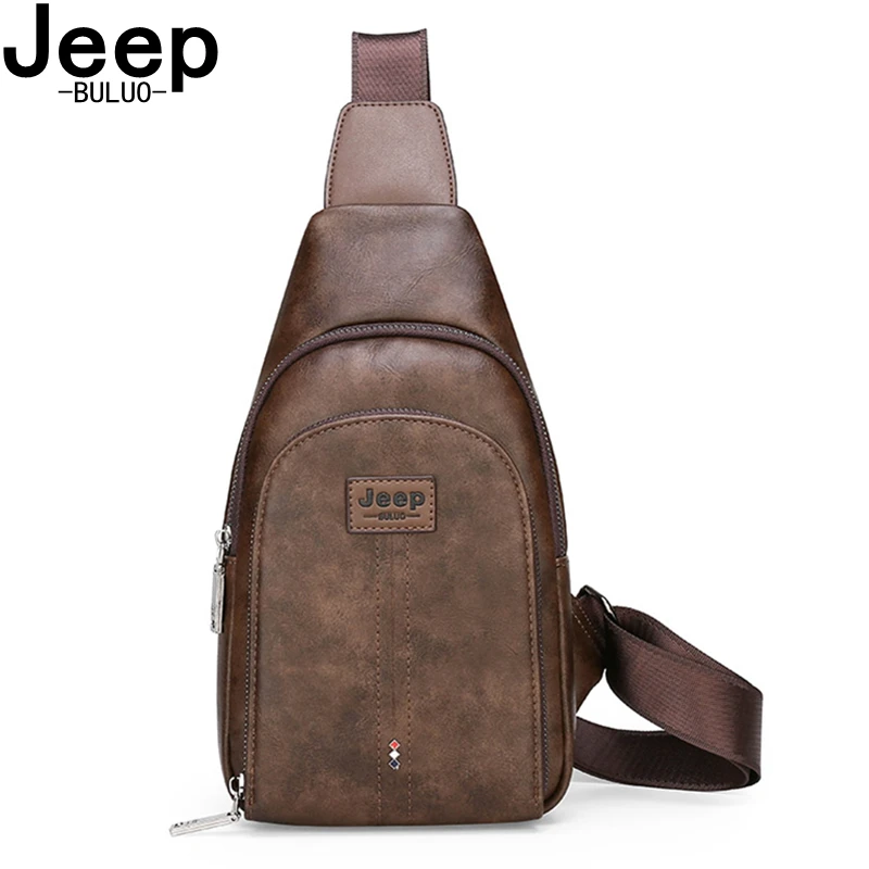 JEEP BULUO Brand Men Vintage Split Leather Satchel Man's Sling Bags High Quality Shoulder Chest Pack Bag For Young People Fangle