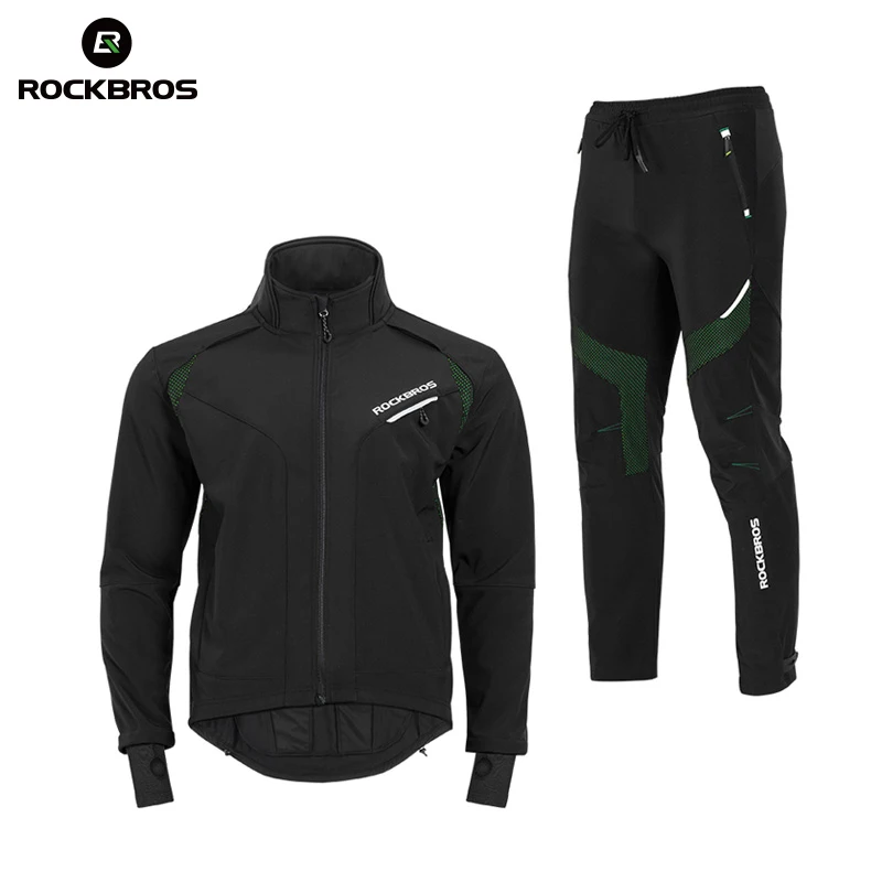 

ROCKBROS Hiking Sets Winter Thermal Fleece Pants Jersey Windproof Reflective Climbing Jacket Trouser Sportswear Bicycle Suits