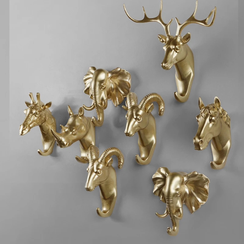 Декоративные настенные крючки для халата золотистого цвета с головой животного