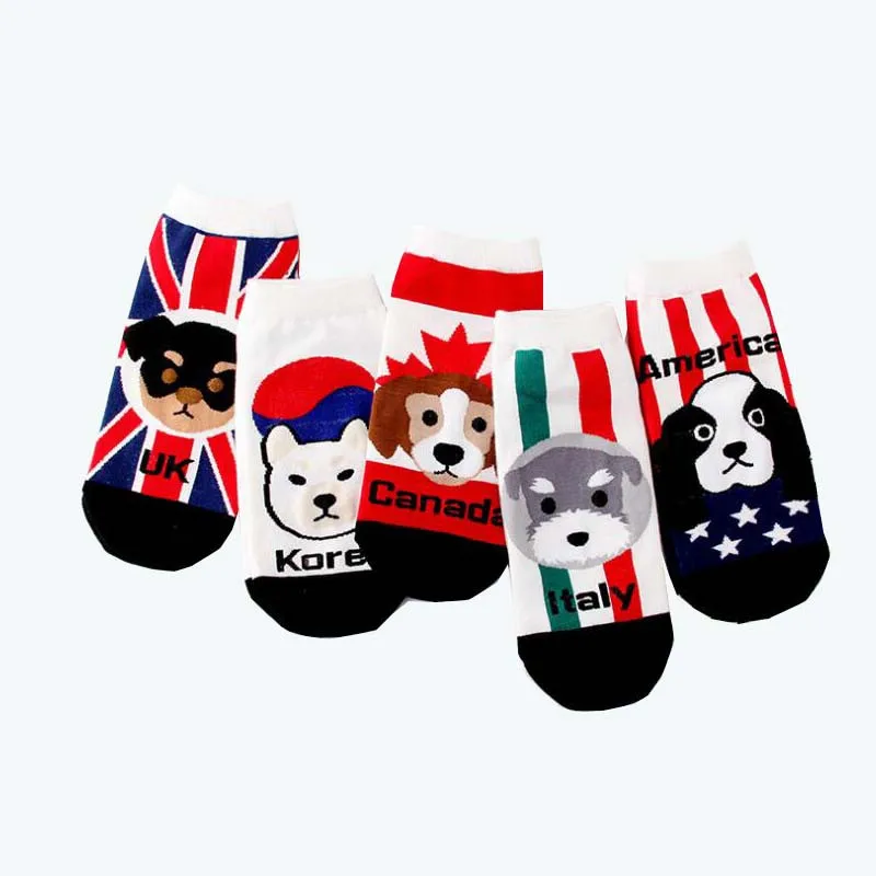 

5 Pairs Women Cartoon Ankle Sock Pug Shiba Inu Corgi Funny Short Sock Women's And Ladies Cute Sweet Animal Art Cotton Socks