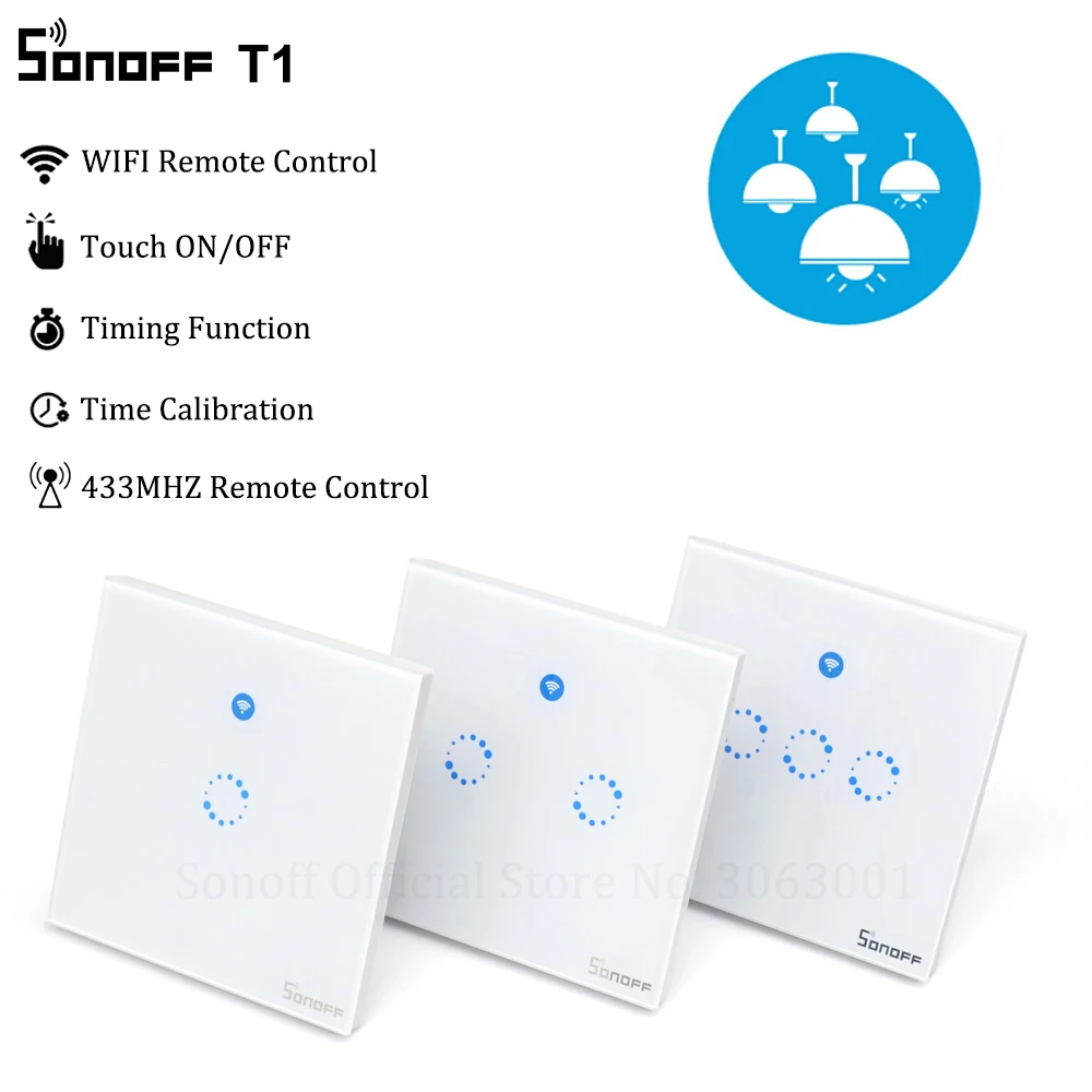 ITEAD Sonoff T1 Wi Fi RF/APP/Touch Управление настенный выключатель света 1/2/3 UK Стандартный