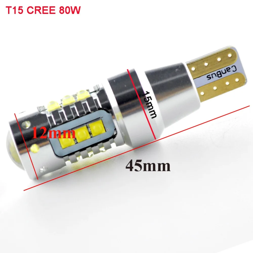 1 шт. 30 Вт/50 Вт/60 Вт/80 Вт T15 W16W XBD чипы 6/10/12/16SMD светодиодный Canbus без ошибок автомобиля резерв фары лампа ксеноновая Белый