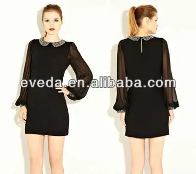 2013 fashion beaded black silk dress slim | Женская одежда