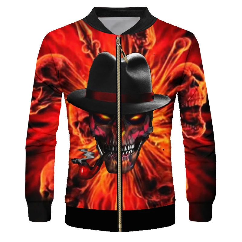 OGKB зимняя мужская куртка на молнии с 3D принтом черепа уличная одежда размера плюс