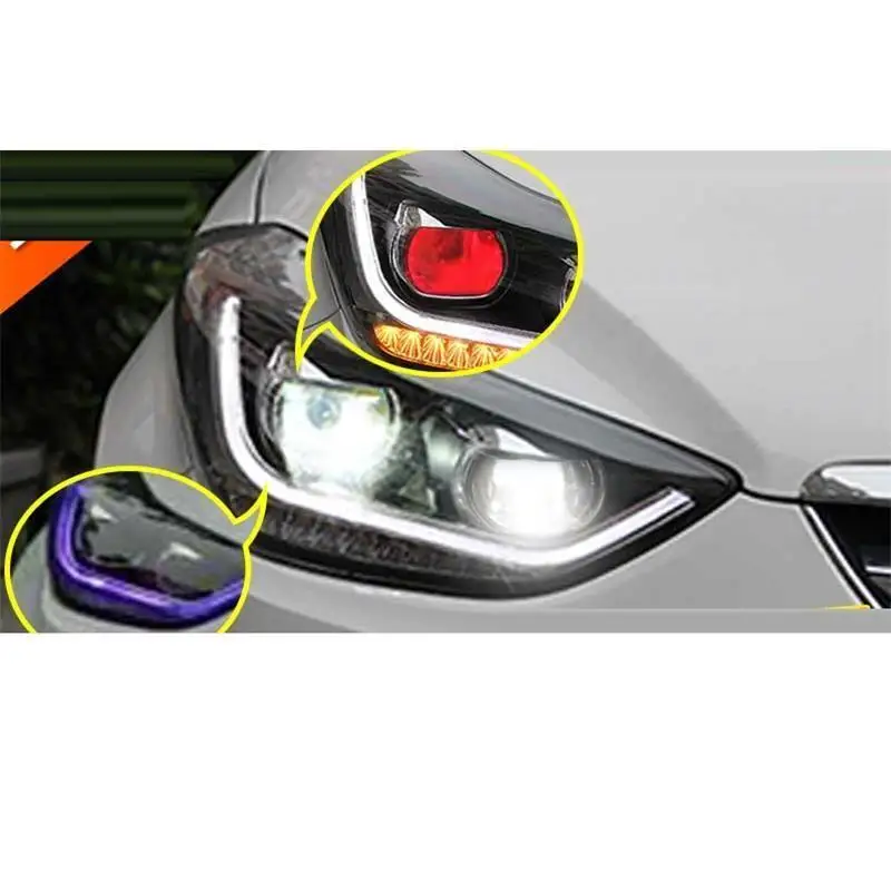 Drl Automovil автозапчасти Cob Стайлинг светодиодные дневные ходовые боковые поворотники фары автомобильные фары в сборе для hyundai Elantra