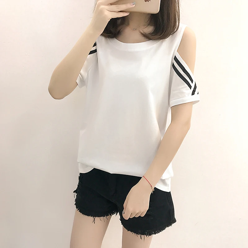 Femme Топы 2018 лето новая модная футболка женская кружевная открытая с коротким
