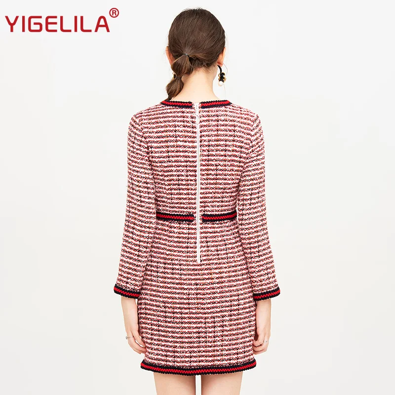 YIGELILA модное женское осеннее платье с V образным вырезом длинным рукавом