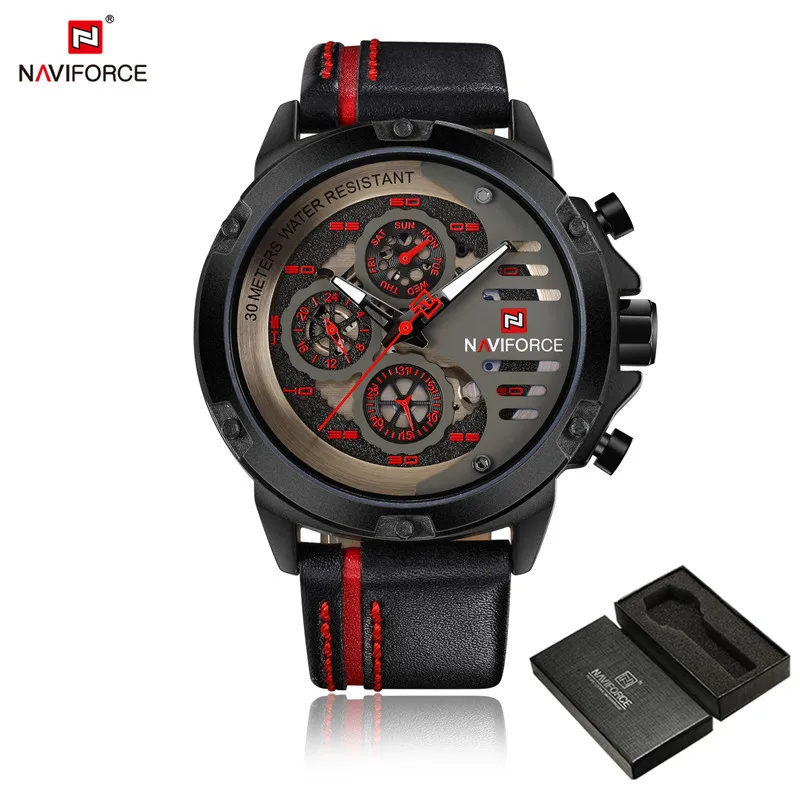 NA911005 with box NAVIFORCE мужские часы с датой и неделей, спортивные мужские часы, Топ бренд, Роскошные военные армейские бизнес часы из натуральной кожи, кварцевые мужские часы 9110 - Цвет: NA911005 with box
