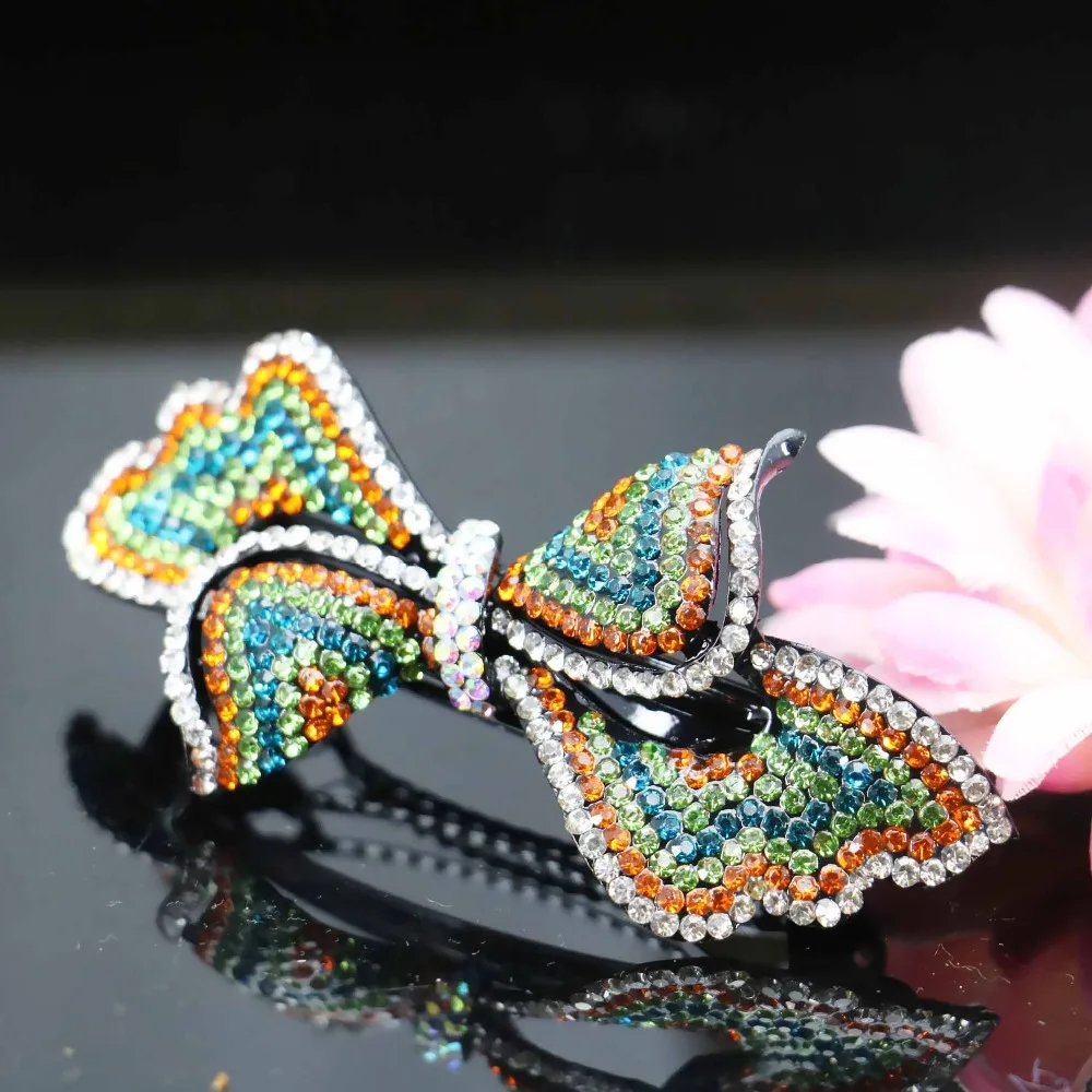 Женская заколка для волос с бантом и кристаллами 33 х87 мм|hairpin hair|hair accessories crystalcrystal