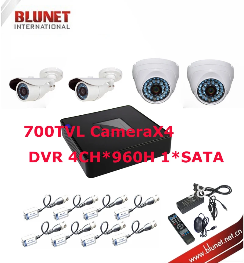 Free Shipping 700TVL 2pc Dome camera Bullet 4CH CCTV Security Camera System DIY Kit Color Video Surveillance | Безопасность и