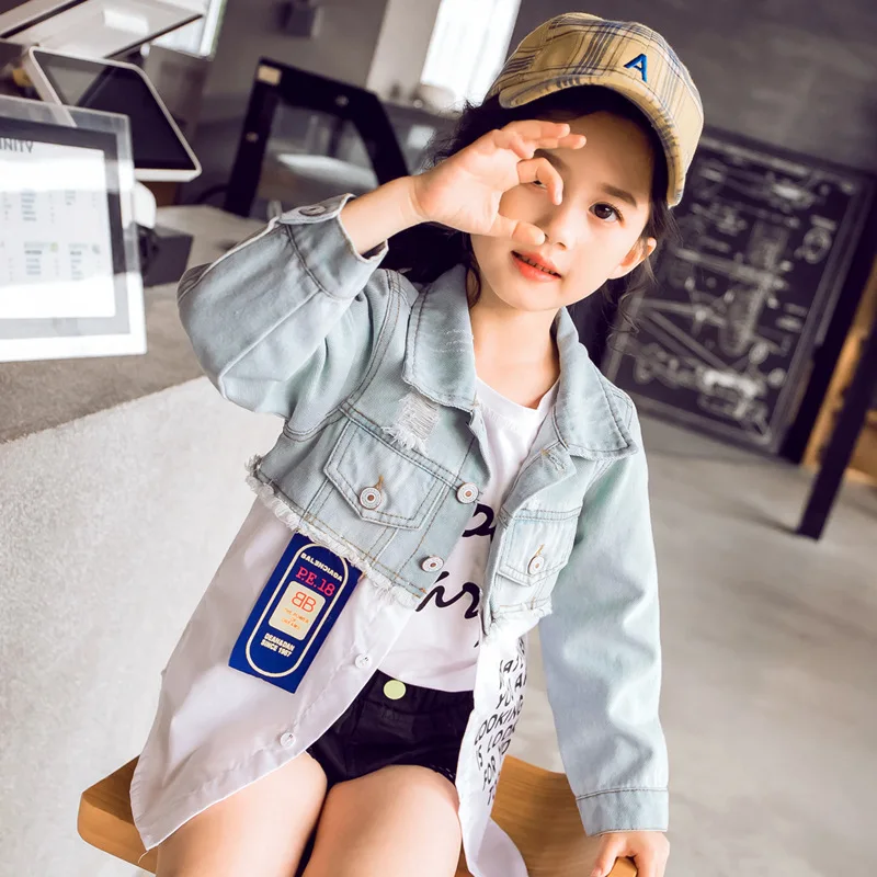 Girls coat autumn 2019 spring Korean version of the cowboy clothes children's clothing new fashion short paragraph clothe | Детская
