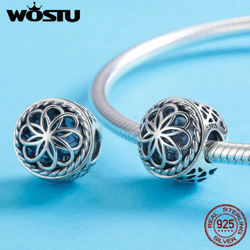 WOSTU, натуральная 925 пробы, серебряный, винтажный, цветы, бусины, подходят,, сделай сам, браслет, для женщин, хорошее, S925, ювелирное изделие, подарок CQC712