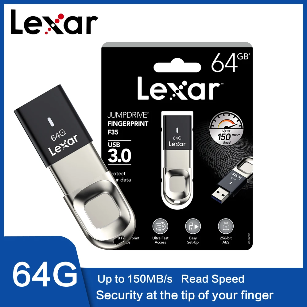 100% Оригинальный Lexar Распознавание отпечатков пальцев USB 128g 64G F35 3 1 флеш накопитель