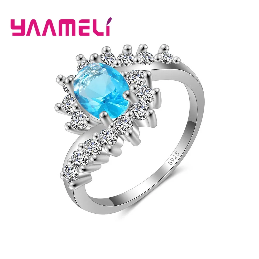 Sky Blue Vogue CZ каменное кольцо 925 серебро металл и объемное освещение фианит свадебное обручальное юбилейное ювелирное изделие - Цвет основного камня: Sky Blue