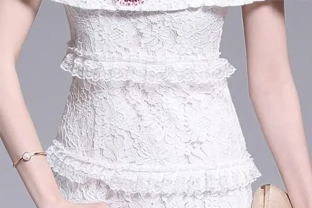 Women Summer Elegant Cloak Sleeve Lace Embroidery Runway Dress Female Lady Robe Femme High Quality Designer Party Vestidos | Женская