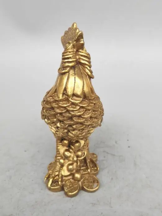 

China seiko carving pure brass wealth chicken small statue