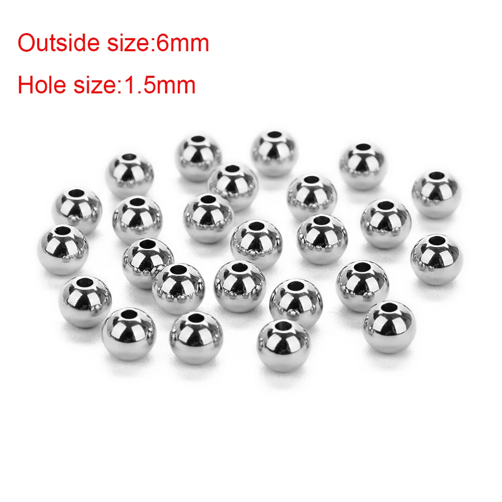 6mm with 1.5mm hole 50 шт./лот 304 круглые бусины серебристого тона из нержавеющей стали 2, 3, 4, 5, 6, 7, 8 мм с большим отверстием, европейские бусины для ювелирных изделий своими руками - Цвет: 6mm with 1.5mm hole