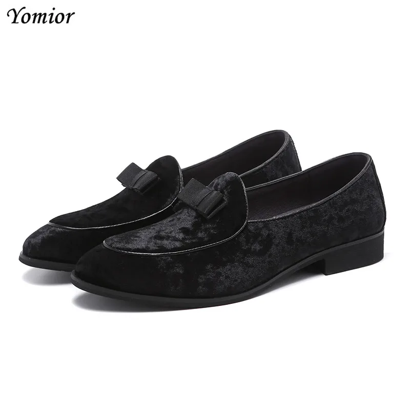 Yomior Flock Pointed Toe Men Leather Shoes New Dress Shoes Handmade Loafers Formal Shoes Business Suit Wedding Shoes Big Size