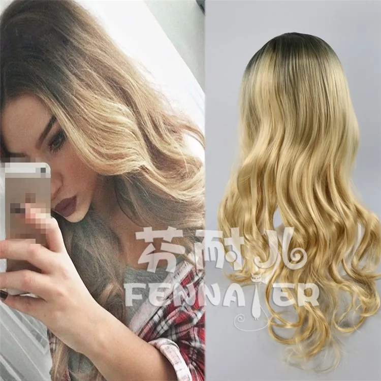 Парик для косплея золотисто-коричневые синтетические волосы градиентные