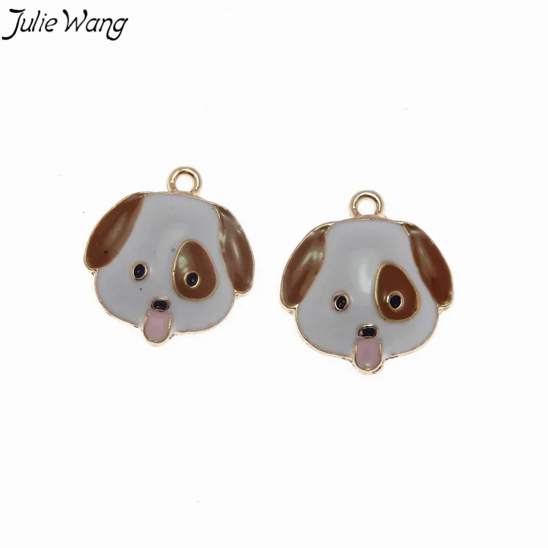 Julie Wang 5 шт. красочный эмалированный розовый язык милый щенок собака голова кулон