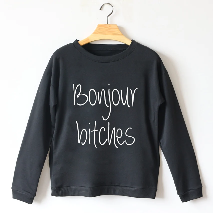 2017 Fashion Hoodies Women Sweatshirts Casual Letters Print Long Sleeve Black Pullovers Loose tops Female Sweatshirt | Женская одежда
