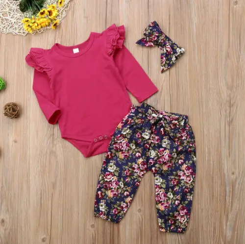 3 предмета милые топы для новорожденных девочек комбинезон с цветочным рисунком