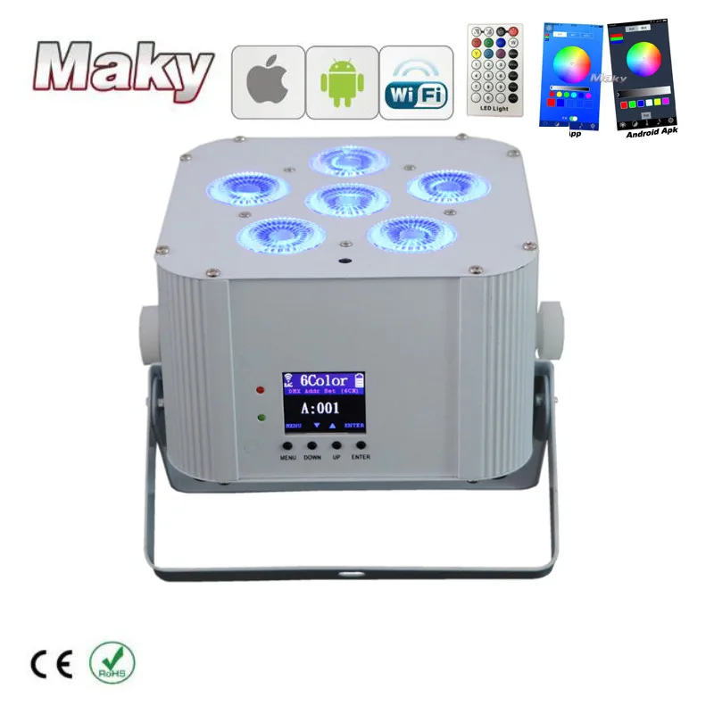12 шт./партия коробки 6 шт. 18 Вт RGBWA UV светодиод Беспроводной DMX Smart Par свет Батарея