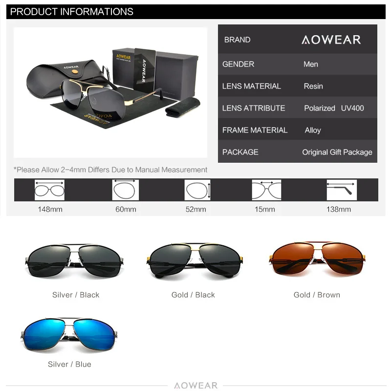 

AOWEAR Mens Retro Polarized Sunglasses Men Luxury Brand Aviation Sun Glasses Male Cool Car Driver Eyewear Oculos