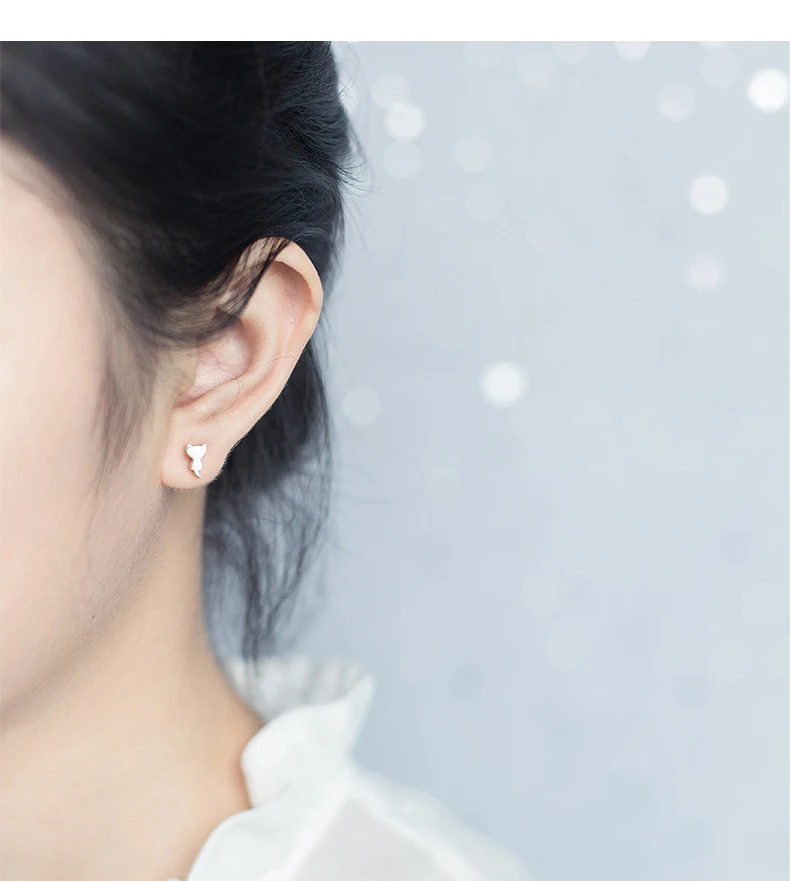100% 925 Sterling Silver 2018 Women Fashion Cute Tiny Asymmetric Cat Fishbone Stud Earrings For Daughter Girls | Украшения и