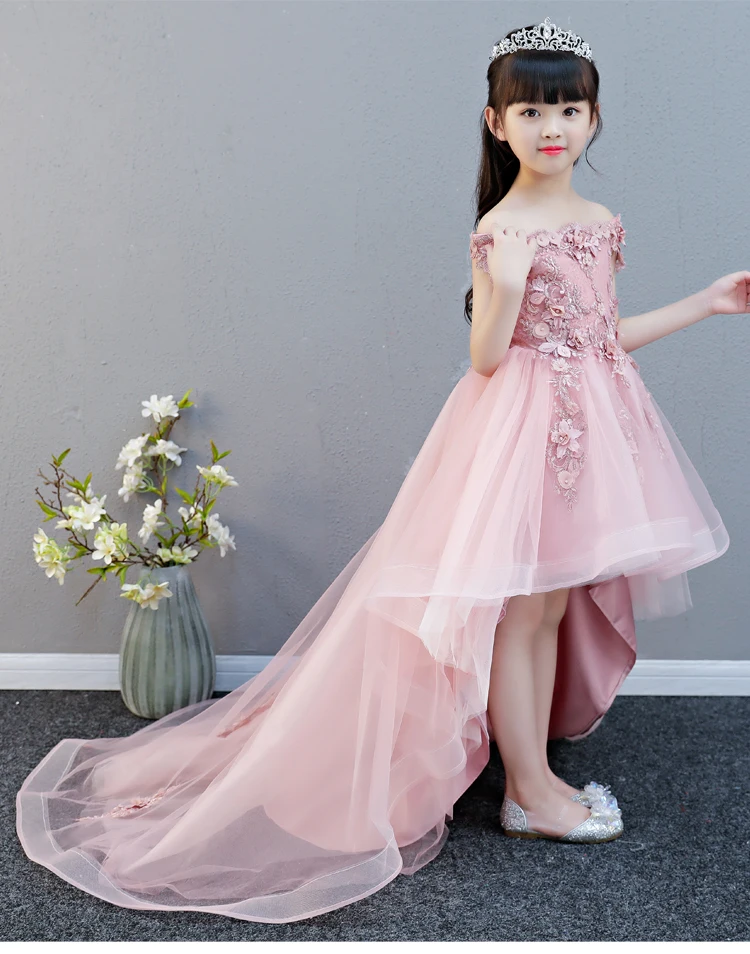 Off Shoulder Appliques Flower Girl Party Dress Pageant Gown High Low Princess Wedding Ball Kids First Communion Dresses | Детская одежда