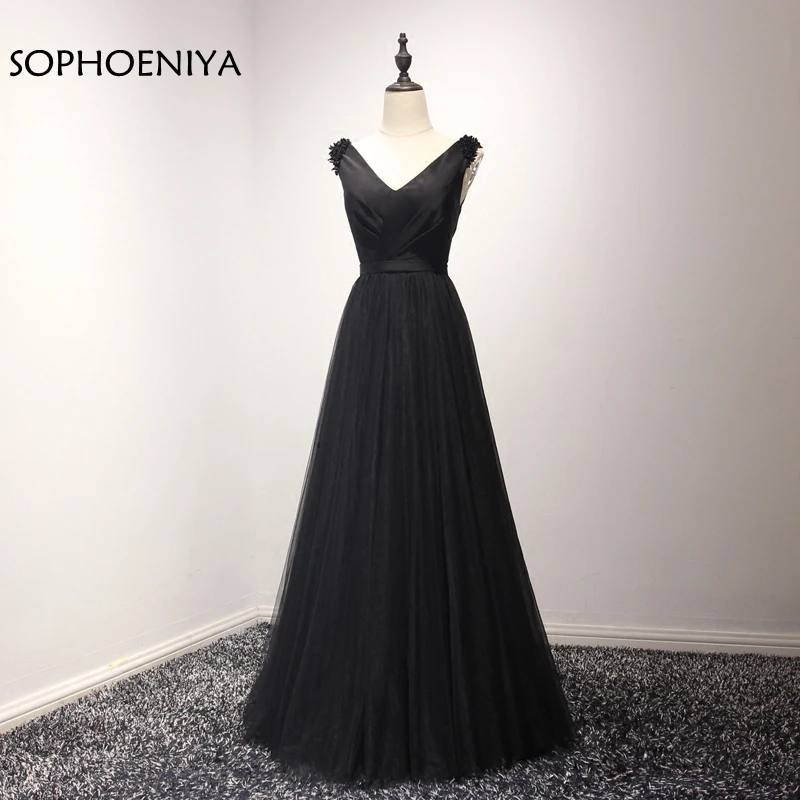 

New Arrival V Neck Black Evening dress long 2021 Abendkleider abiye vestidos de festa Formal dress robe de soiree Evening gown