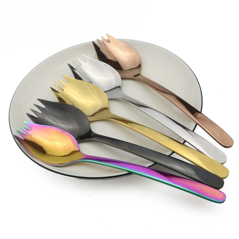 JANKNG 1 шт красочные столовые приборы Spork 304 из нержавеющей стали салатная Ложка Вилка длинная ручка для пикника вилки для фруктов используется для лапши