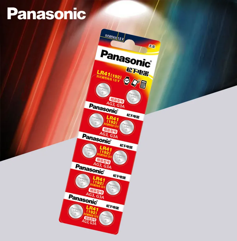 Panasonic Original 10pcs/lot LR41 Button Cell Batteries SR41 AG3 G3A L736 192 392A Zn/MnO2 1.5V Lithium Coin Batteries
