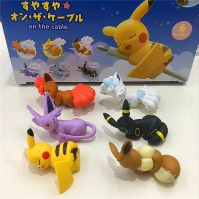 Оригинальные фигурки 6 шт./компл. на кабеле или чашке аниме экшн pkchu модель