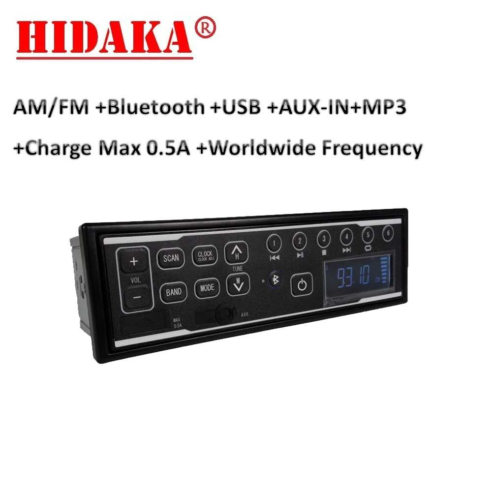 HIDAKA M202 1 din Автомобильная магнитола с Bluetooth USB зарядка 0.5A AUX для экскаватора Hitachi Takeuchi Komatsu экскаватор 12V 24V часы реального времени