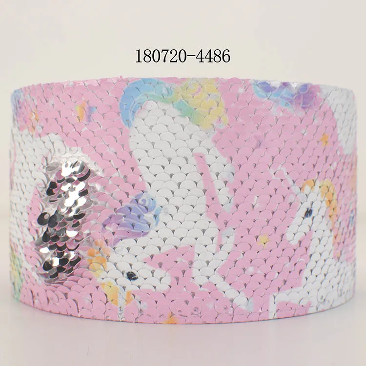 NEW 2 yards 3&quot 75mm cartoon girl &amp Unicorn sequin ribbon printed grosgrain Glitter ribbons | Дом и сад