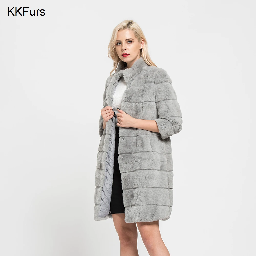 JKKFURS 2018 Новая мода Настоящее Рекс кроличий мех пальто зимняя меховая куртка