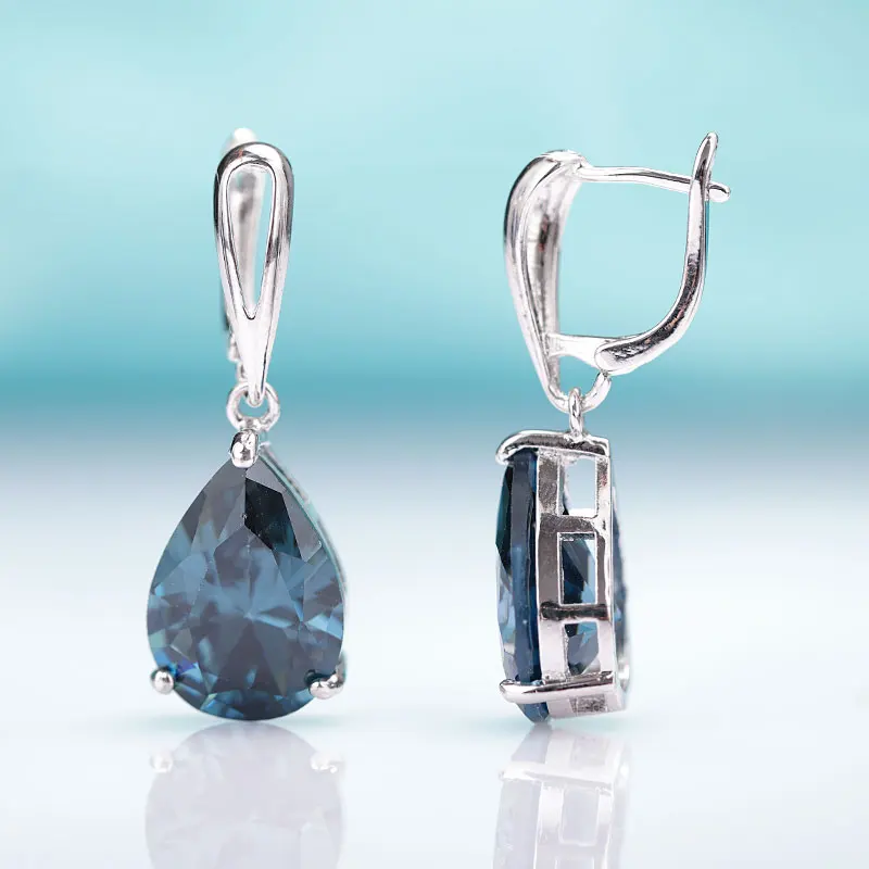 MAIKALE New Water Drop Gradient Blue Long Earrings Women Fashion Rose Gold Fine Jewelry Tourmaline Zircon Glass Dangle Earrings