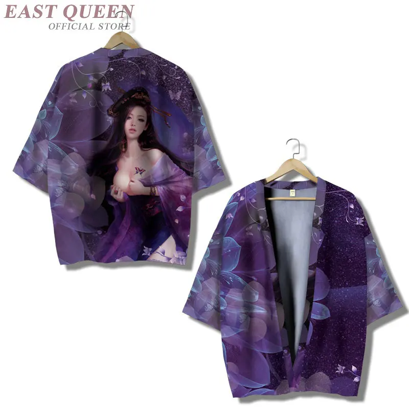 Японский косплей кимоно уличная одежда Haori мужской юката Гейша красота Печать рубашка азиатская одежда кимоно кардиган для мужчин FF2184