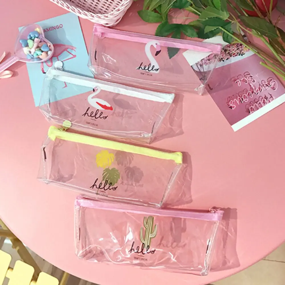 Симпатичный чехол для карандашей с фламинго милая прозрачная школьная сумка