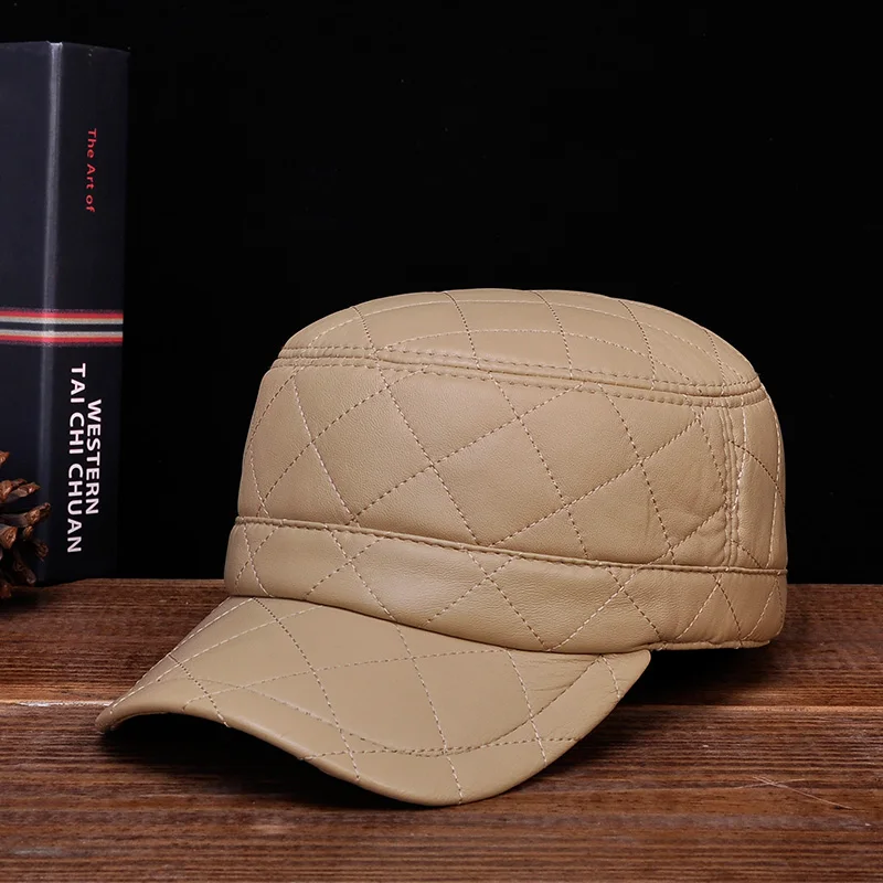 Шапка RY129 мужская с ромбами натуральная кожа плоская регулируемая уличная