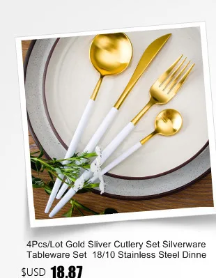 4PCS/Set Cutlery Stainless Steel Green Gold Silver Two Colors Dinnerware Set Dinner Fork Knife Scoops 4PCS Cutlery Set
