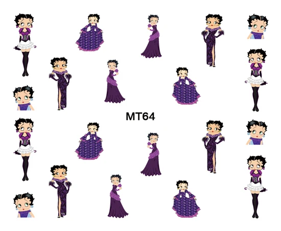 Художественные ногти MT64 Мультяшные фиолетовые Бетти водные переводные наклейки