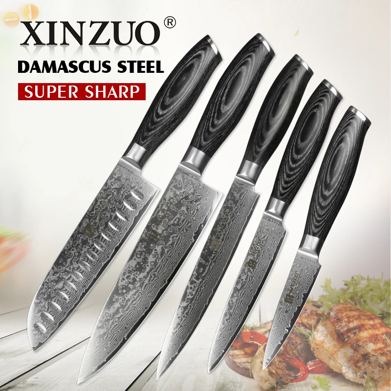 XINZUO 5 шт Кухня ножи шеф-повар Комплект 67 Слои японский VG10 Дамаск
