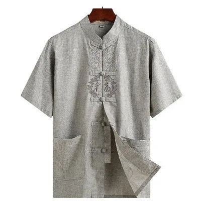 801 Chineseshirt B Sheng Coco традиционная китайская мужская рубашка льняные рубашки китайский стиль Мужская с коротким рукавом Китайская традиционная одежда для пожилых 4XL - Цвет: 801 Chineseshirt B