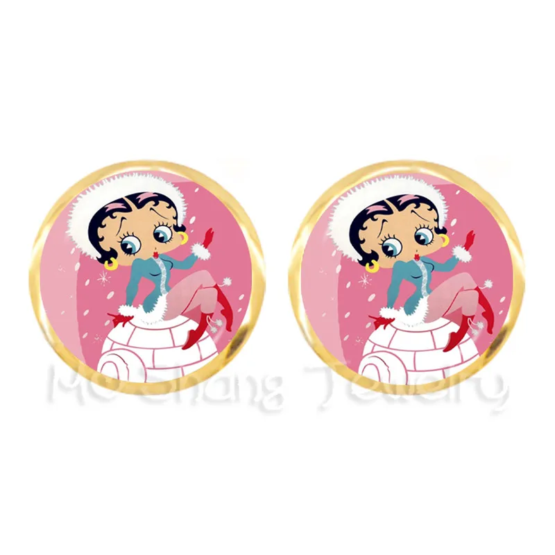 5 Счастливый Хэллоуин Сексуальные Betty Boop серебряные серьги веселая Рождественская фотография искусство стеклянные заклепки с закругленной головкой серьги Рождественский подарок для друзей - Окраска металла: 5