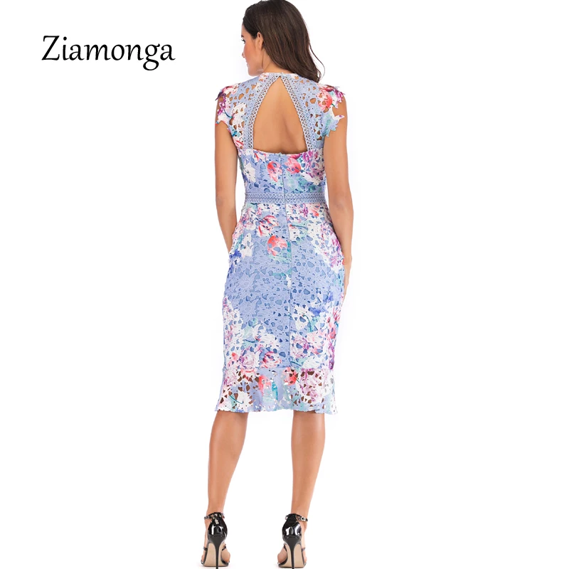 Ziamonga Autumn Women Fashion Mermaid Dress European Style Slim Sleeveless Printed Lace Party Elegant Sexy Bandage | Женская одежда