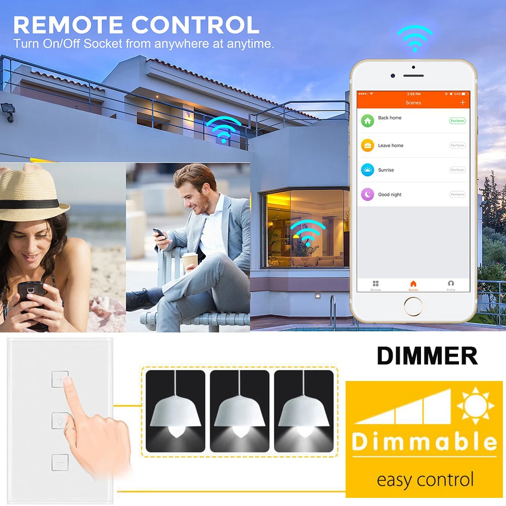 Умный свет диммер стандарт США/ЕС в стене сенсорного управления WiFi выключатель